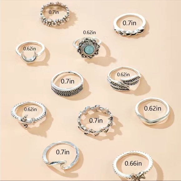 Boho Leaf Moon Gemstone Ring Set 11pc - Picture 5 of 5